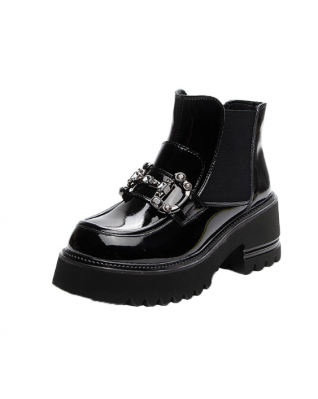 Chelsea BootsSplicing St retch Fabric Korean Style Rhinestone Acces sories Platform Shoes for Women 2023 Spring Autumn Chelsea BootsSplicing St retch Fabric Korean Style Rhinestone Acces sories Platform Shoes for Women 2023 Spring Autumn