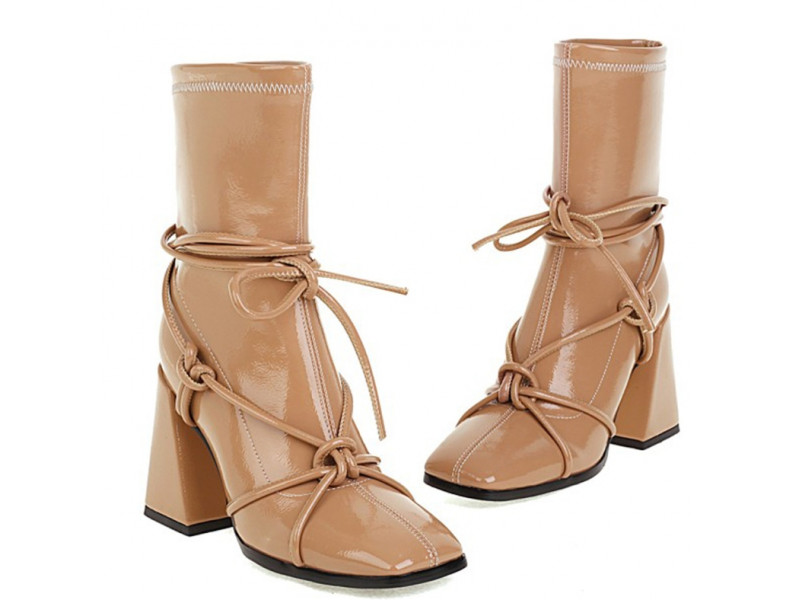 Chelsea Modern Boots Fashion European Style Square Toe Lace-up Strap Ankle High Heels Pumps Shoes for Women  Chelsea Modern Boots Fashion European Style Square Toe Lace-up Strap Ankle High Heels Pumps Shoes for Women