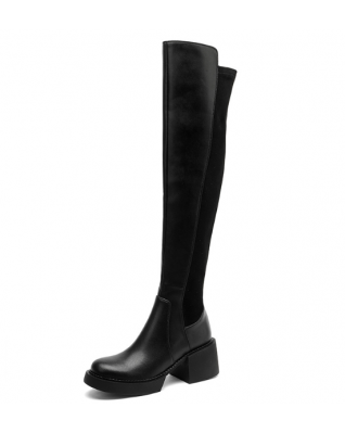 Thick Heel Wat erproof Women's Chelsea Boots Artificial L eather Splicing Over The Knee Warm Women Shoes 2023 New Fashion Autumn Thick Heel Wat erproof Women's Chelsea Boots Artificial L eather Splicing Over The Knee Warm Women Shoes 2023 New Fashion Autumn