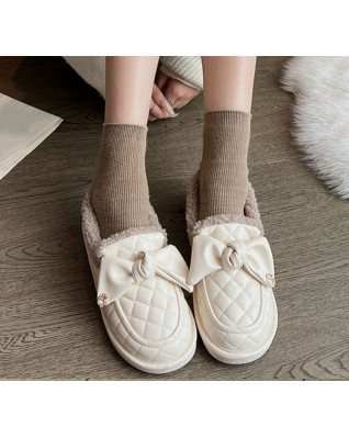 Plus Velvet Keep Warm Bow Flat Indoor Floor Flats 2023 New Fashion Autumn Winter Retro Concise Women's Vulcanize Shoes Plus Velvet Keep Warm Bow Flat Indoor Floor Flats 2023 New Fashion Autumn Winter Retro Concise Women's Vulcanize Shoes