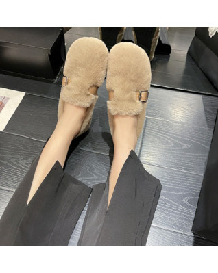 Women Flats Platform Shoes Plus Velvet Keep Warm Buckle Strap Accessories Cross Fluffy Faux Fur 2023 New Fashion Winter Women Flats Platform Shoes Plus Velvet Keep Warm Buckle Strap Accessories Cross Fluffy Faux Fur 2023 New Fashion Winter