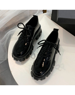 Chunky Sneakers Platform Shoes for Women's Leather Black Lace Mary Janes Casual Korean Style 2023 New Fashion Spring Autumn Chunky Sneakers Platform Shoes for Women's Leather Black Lace Mary Janes Casual Korean Style 2023 New Fashion Spring Autumn