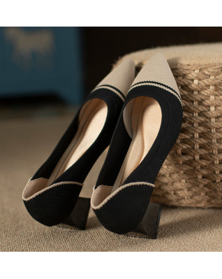 Color Matching Cotton Fabric Knitting Small Fragrance Women's Shoes 2023 New Fashion Casual Bohemian High Heels Women Pumps Color Matching Cotton Fabric Knitting Small Fragrance Women's Shoes 2023 New Fashion Casual Bohemian High Heels Women Pumps