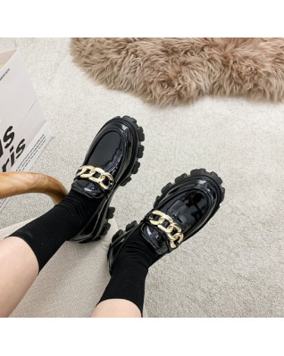 Fashion Gold Color Chain Accessories Patent Leather Platform Shoes for Women Lolita Style Casual All-match High Heels Pumps Fashion Gold Color Chain Accessories Patent Leather Platform Shoes for Women Lolita Style Casual All-match High Heels Pumps