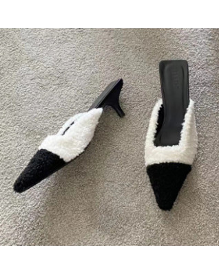 Color Matching Lamb Wool Keep Warm Women's Slippers Thin High Heels Women Outside Shoes Fashion Modern Slippers 2023 New Color Matching Lamb Wool Keep Warm Women's Slippers Thin High Heels Women Outside Shoes Fashion Modern Slippers 2023 New