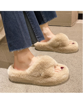 Fashion Slippers Women Winter Warm Flat Indoor Floor European Style Home Faux Fur Platform Ladies Flip Flops Fashion Slippers Women Winter Warm Flat Indoor Floor European Style Home Faux Fur Platform Ladies Flip Flops