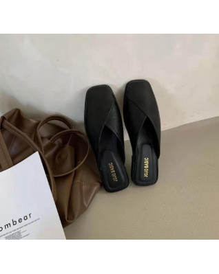 Flat Slippers 2022 New Fashion Khaki Leather Casual Outside Beach Summer Mules Shoes for Women Flat Slippers 2022 New Fashion Khaki Leather Casual Outside Beach Summer Mules Shoes for Women